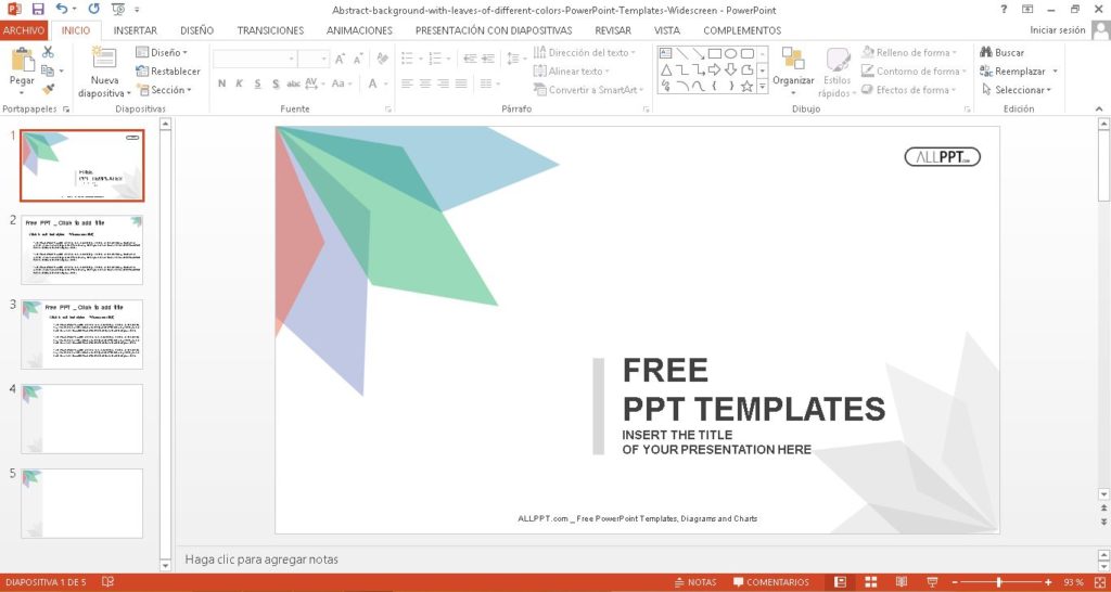 Plantilla para power point con hojas de colores minimalista, descargar.