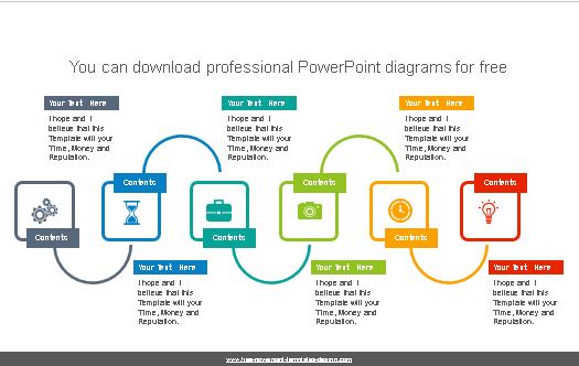 Diagrama de seis rectángulos para powerpoint.