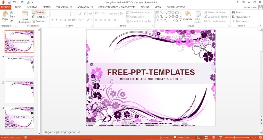Plantilla flores purpuras para power point.
