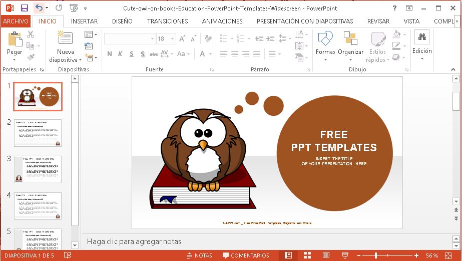 Plantilla para Power Point de búho sobre libro.