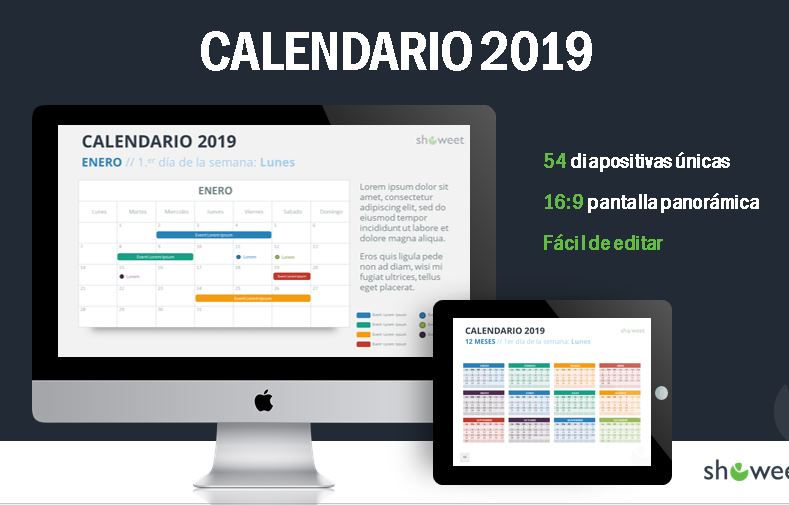 Plantilla power point del calendario 2019