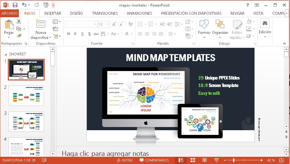 Plantilla Power Point de mapa mental.