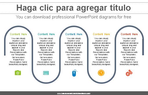 Diagrama proceso de cinco flujos para powerpoint.