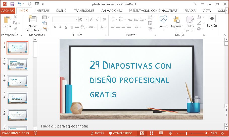 Plantilla para Clases de Arte en Powerpoint gratis.