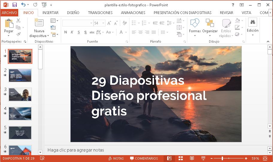 Plantilla Powerpoint estilo Fotográfico gratis.