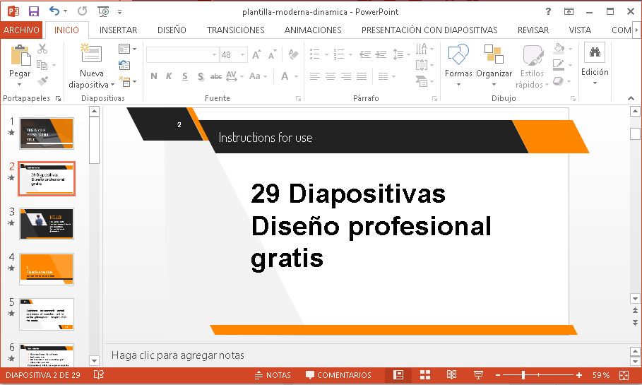 Plantilla Moderna y Dinámica para Powerpoint gratis.