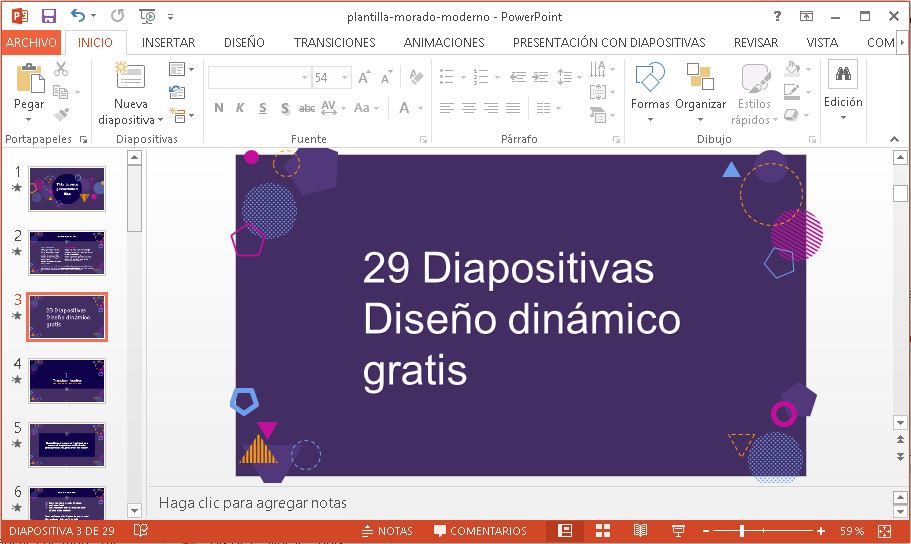 Plantilla Morado Dinámico para Powerpoint gratis.