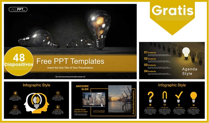 Plantilla Power point de Bombilla Incandescente gratis.