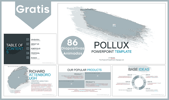 Plantilla animada Pollux para Power point gratis.