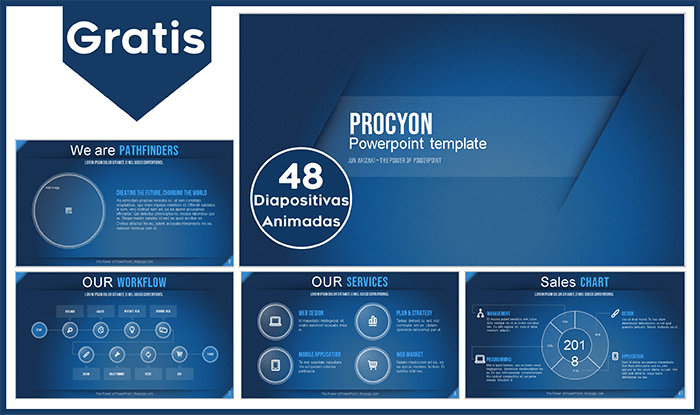 Plantilla animada Procyon para Power point gratis.