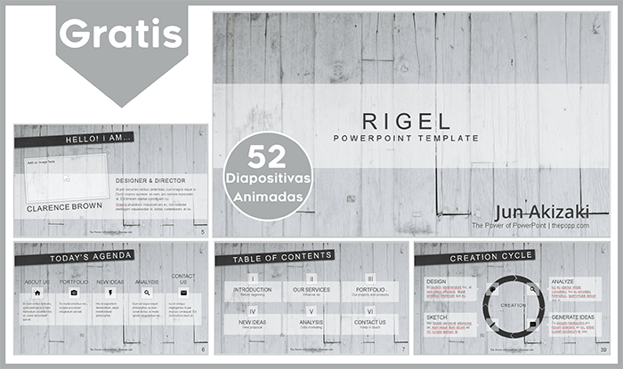 Plantilla animada Rigel para Power point gratis.