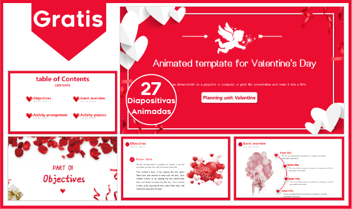 Plantilla animada para san Valentín en power point gratis.