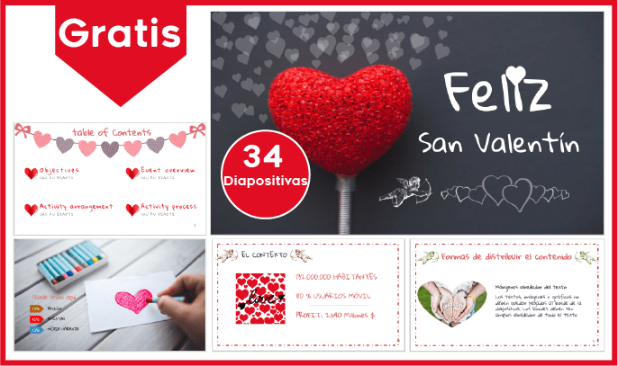 Plantilla power point estilo tarjeta de san valentin para descargar gratis.