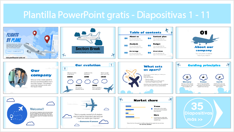 Plantilla de Vuelos en Avión para descargar gratis en PowerPoint.