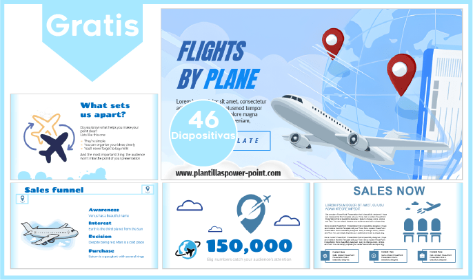 Plantilla de Vuelos en Avión gratis para PowerPoint.